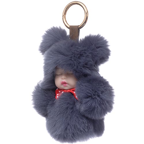 URSFUR Baby Doll Purse Pendant Rabbit Keychain Plush Toy Bag Charm Key Ring - dark gray