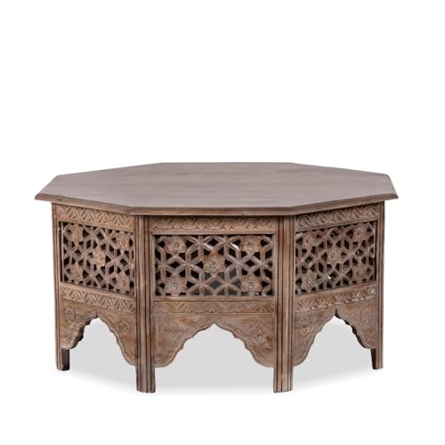 Image of Wooden Coffee Table for Living Room | Solid Wood Handcrafted Center Table for Living Room with Carved Jaali Design | Tea Table for Living Room Wooden Furniture for Home (Brown Antique)