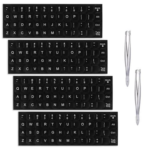 Mozeat Lens English Keyboard Stickers, 4Pcs Universal Laptop/Desktop Keyboard Sticker Replacement, Matte Black, PVC