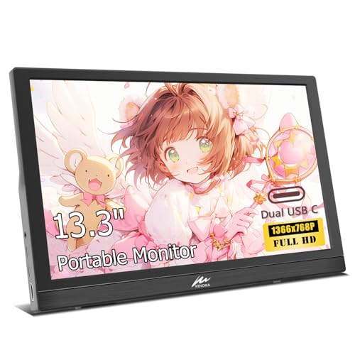 Kenowa 13.3 Inch Portable Monitor FHD 1366x768P LED External Display with USB-C HDMI, Travel Monitor for Latop PC Phone Mac PS4/5 Xbox, Built in Speakers