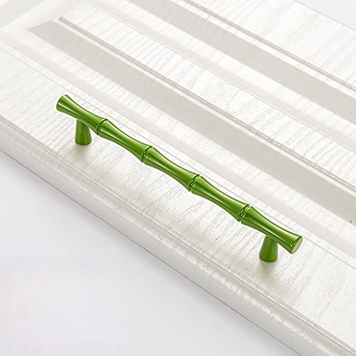 Esreake 6Pcs Bamboo Shape Solid Zinc Alloy Cabinet Knobs Handle Pulls, Dresser Drawer Cabinet Cupboard Closet Door Pull Decorative Furniture Accessories Knobs (Length 6.1"/Hole Distance 5", Green) #TOP2