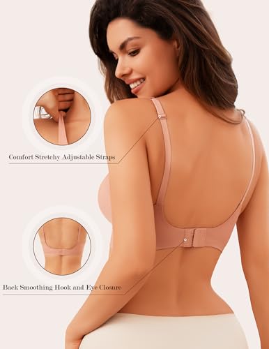 Image of Womens Wireless Bra No Underwire Seamless Push Up Bra Comfort Full Coverage Padded Soft Vneck Everyday Bralette