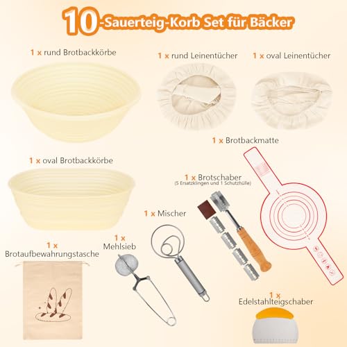 Brotgärkorb -Set- aus Silikon (23cm rund & 25cm oval) – Sauerteig-Gärkorb (inkl. Teigschaber, Rostmesser, Gärtuch & mehr) – faltbar… – Ansicht 2