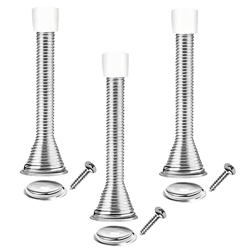 3pcs Spring Door Stops, Bendable Metal Door Stoppers with Anti-Slip Rubber Heads Screws Base, Long Door Springs for Protect Walls and Doors