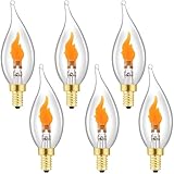 E12 Flickering Flame Light Bulbs, Flicker Candelabra Flame Effect LED Bulb for Halloween Christmas Party Decoration,1W,100LM,6Pack