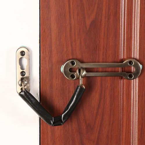 Door Chain Lock, 2 Stück Türgriffkette mit Kratzschutz, Türkette Sicherheitsschloss, Edelstahl Türkettenschloss für Hotel, für Haustür und Wohnungstür, mit Kindersicherung geeignet, Bronzefarbe
