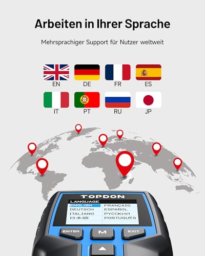 TOPDON Autobatterie Tester BT200, 12V 24V batterietester kfz 100-2000 CCA, batterie tester auto Lade-Anlasser-System Autoatterie analysator für LKW Schiff SUV Boot
