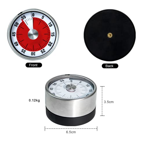 Mechanical 60-Minute Kitchen Timer With Stainless Steel Face And Magnetic Back, Visual Timer For Kids, Toddlers, Teachers, Time Management Tool For Study, Cooking, Baking #TOP6