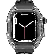 غلاف مصمم شفاف مع شريط لسلسلة Apple Watch 9 8 7 45mm / SE 6 5 4 44mm ، مصد حماية عسكرية متين من الكريستال