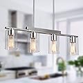 WILON Kitchen Island Lighting, 4-Light Dining Room Light Fixture with Clear Glass Shade Linear Chandelier Brushed Nickel Pendant Lighting for Kitchen Island, Dining Room Light Fixture Over Table