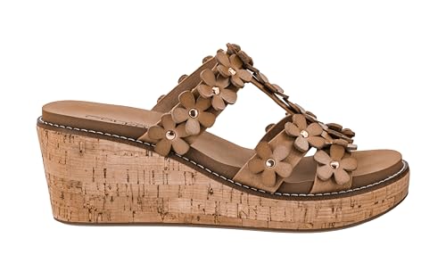 Image of Corkys Footwear Womens Mic Drop Wedge - Featuring A 2.5-inch Heel, A Strappy Upper with 3D Floral Embellishments, and Corkys Signature Soft EVA Insoles