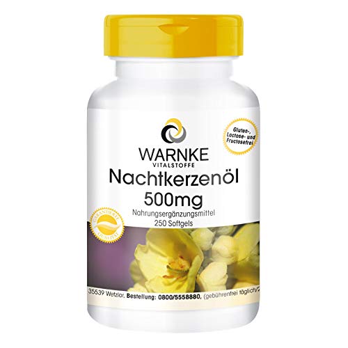 Nachtkerzenöl 500mg - Kaltgepresst - Linolsäure - Gamma-Linolensäure - natürliches Vitamin E - 250 Softgel-Kapseln - Großpackung