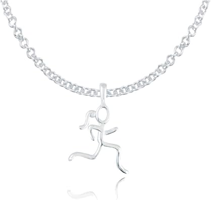 Gone For a Run Running Necklace - .925 Hypoallergenic Sterling Silver | 13mm Wide x 11mm Tall x 1mm Thick, Spring Ring 6mm Clasp with Adjustable Chain of 16 or 18 inches, Gift for Runner