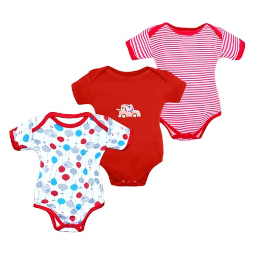 Image of VParents Rompers for New Born Baby Girl & Boy (Pack of 3), 100% Cotton Half Sleeve Romper /Bodysuit /Jumpsuit /Onesies /Sleepsuit For Infants & Toddlers, Comfortable Daily Wear Clothes For Babies