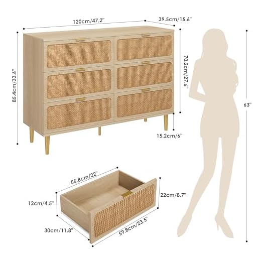 GarveeHome Rattan 6 Drawer Dresser