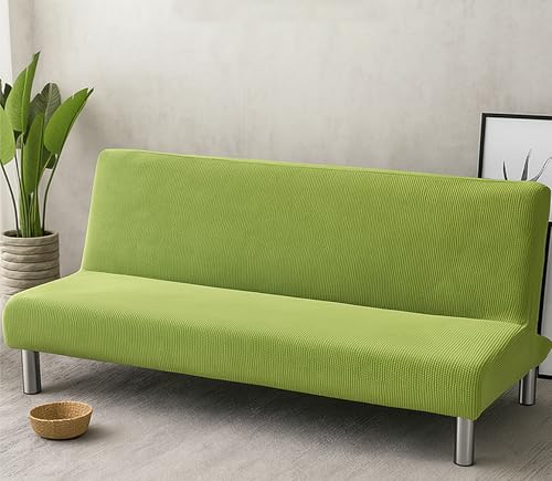 Funda de sofá cama sin brazos, funda elástica para sofá plegable sin reposabrazos, protector lavable para 2/3 plazas, ideal para hogares con mascotas o niños, 14 opciones de color (verde mostaza, 150