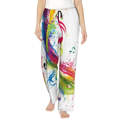 Pantalon de pyjama femme léger imprimé musical bas de nuit respirant grande taille