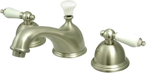 Miniatura 4 de Kingston Brass KS3961PL Grifo de lavabo generalizado de restauración con manija de palanca de porcelana, cromo pulido, centro ajustable de 8 pulgadas