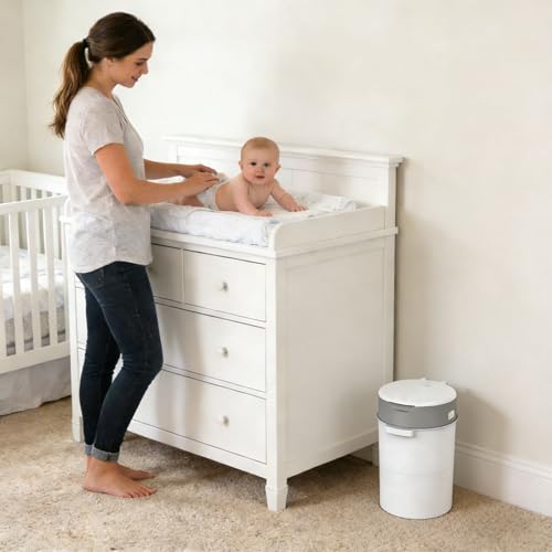 Bellababy Diaper Pail, Baby Diaper Bin with Double Odor Locking for Nursery, Compact Design, Includes 2 Refills (270 inches/pc), Grey