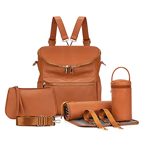 Minsong Diaper Bag Backpack, Fashion Leather Mommy Backpacks, Travel Baby Diaper Bags with in Bag Organizer and Changing Pad