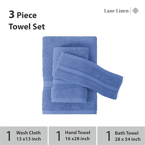 Image of Lane Linen Luxury Bath Towels Set - 3 Piece Set, 100% Cotton Bathroom Towels, Zero Twist, Quick Dry Shower Towels, Soft & Absorbent Bath Towel, 1 Bath Towel, 1 Hand Towel, 1 Washcloth - Cerulean Blue