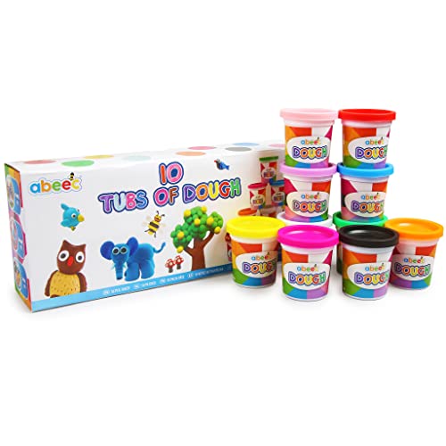 abeec 10 Tubs of Dough Playdough Sets for Kids 2 Years - Arts and Crafts for Kids - Toddler Crafts for 2 Year Olds - Party Bag Fillers for Kids - 113 Grams of Dough in Each Dough Potc