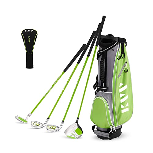 Kvv Junior Complete Golf Club Set For Kids/Children Right Hand, 4-Piece Set Includes Oversize Driver, S# & 7# Irons, Putter, Head Cover, Portable Golf Stand Bag(Lime8-10) #TOP6