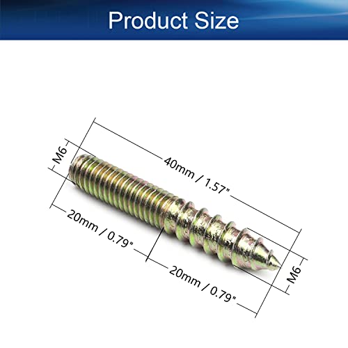 Image of Double Headed Hanger Bolts M6x40mm Carbon Steel Self-Tapping Screw for Pet Furniture, Outdoor Furniture, Household Furniture,Bronze 20PCS