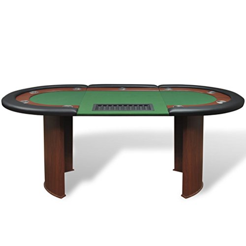 Festnight Pokertisch Spieltisch Casino Poker Tisch bis zu 10 Spieler mit Dealerbereich und Chipablage 208x107x81cm Grün – Bild 4