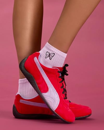 Image of MeMoi Women's Butterfly Embroidery Athletic Quarter Socks