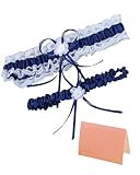 HUVZOR 1 set reggicalze da sposa blu navy, reggicalze in pizzo blu, reggicalze da sposa, con biglietto di auguri