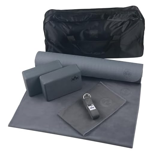 Clever Yoga 7-Piece Yoga Kit for Women & Men - 6mm Cushioned Non-Slip Mat, 2 Foam Blocks, 8ft Strap, Microfiber Mat & Hand Towels, Carrying Bag, Starter Set for Home Workouts, Yoga Set - Gray