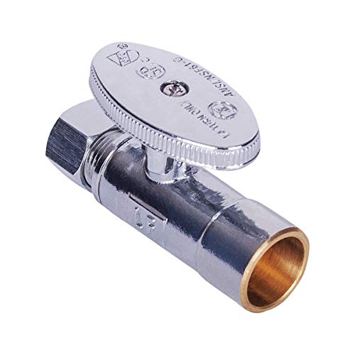 Image of Midline Valve 82212QS-OM-5 Water Supply Stop Valve with Quarter Turn Wheel; Straight Shut-off for Toilet, Sink, Dishwasher; 1 /2'' SWT x 3 /8'' Compression; Chrome Plated Brass (5 PK)