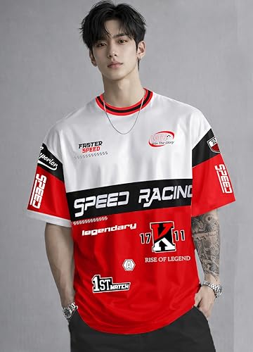 Image of Men's Polyester Oversize Printed T-Shirt, Color Block, Round Neck, Regular Fit, Urban Streetwear Theme