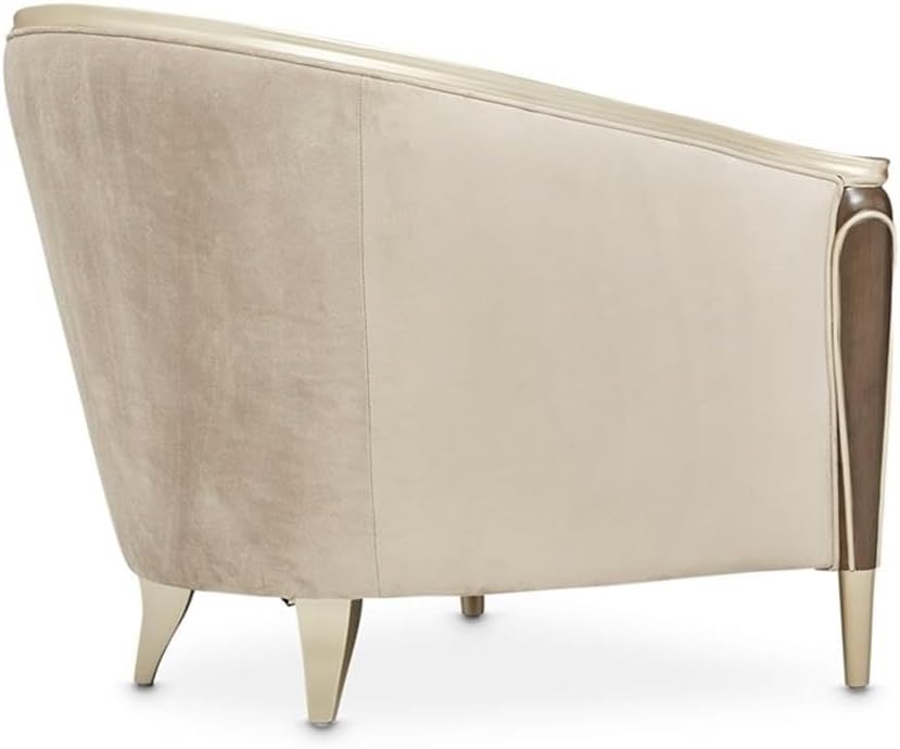 Pemberly Row Velvet Accent Chair, 35" H x 35" W x 37" D, Porcini and Hazelnut Brown Finish, Solid and Manufactured Wood Frame, Curved Armrests, Tapered Legs, Includes Pillow, Living Room Seating