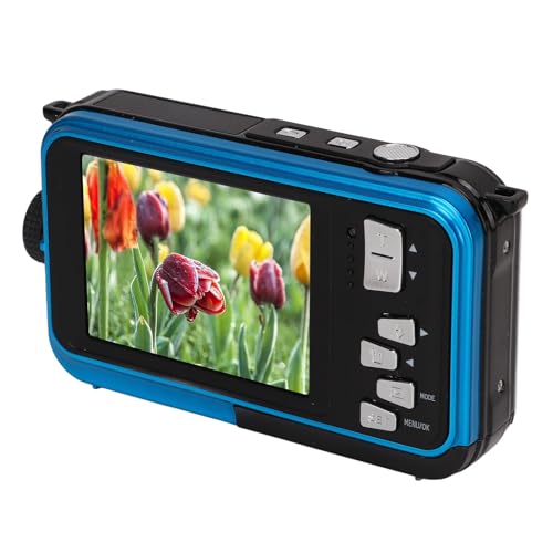 lvifloae Underwater Camera, Full HD 2.7K 48MP 10ft Water Underwater Digital Camera 16X Digital Zoom Front Rear Double Screens Water Digital Camera (Blue)