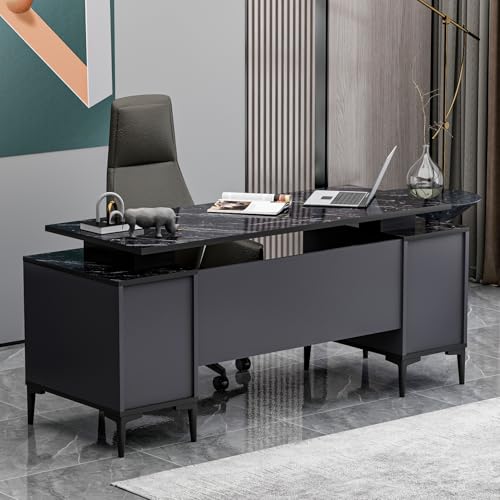 Homidea Branco Scrivania direzionale – Scrivania da ufficio moderna con vano portaoggetti (marmo nero antracite)