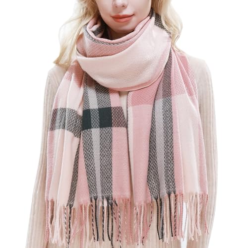 RIIQIICHY Women Winter Tartan Pink Scarf Ladies Warm Blanket