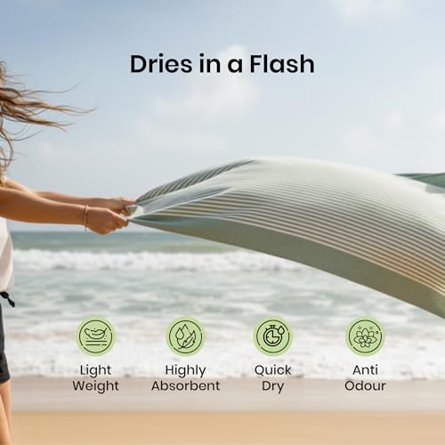 Image of Mush Grab & Go Bamboo Travel Towel | 100% Bamboo Bath Towel for Beach, Hiking & Gym Towel for Men Workout | Compact Towels with Travel Bag | 60x120 cms, 250GSM Quick Dry & Featherlight | Green