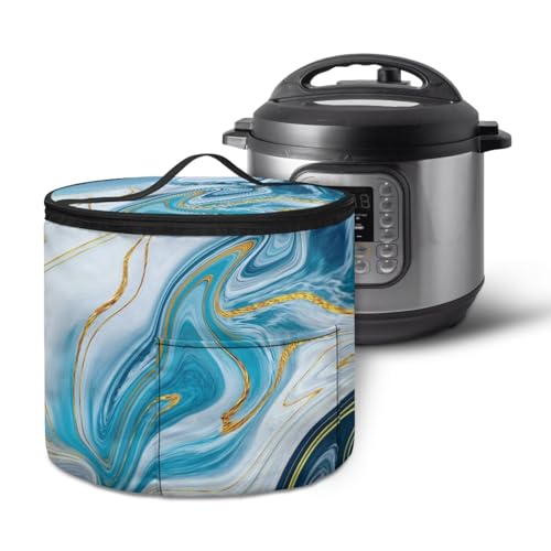 Twousenru Blue Marble Texture Dust Cover Compatible with Instant Pot 6 Quart-Appliance Covers- Insulated Pressure Cooker Cover with Pockets for Kitchen Accessories Dust Bag Carrying Case