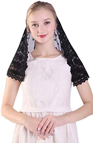 GrettytlingChapel Veil Embroidered Lace Mantilla Veil Head Covering Veils for Church
