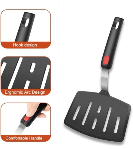 Image of Silicone Spatula - Nonstick, Heat Resistant Cooking & Baking Flipper for Pancakes, Omelettes, Pizza, Steak, Dosa - Ideal for Griddle Pans, Cookware and Fish Turner (Slotted Wide Spatula)
