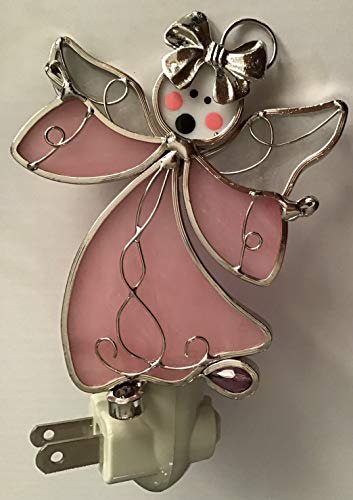 Image of Singing Dancing Pink Angel Night Light in Stained Glass with Standard Night Light Base