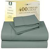 California Design Den Queen Sheet Set - Soft 400 Thread Count Sateen, Natural 100% Cotton Sheets, Deep Pockets with All Around Elastic for a Snug Fit, Cool & Durable Bedding Set - Sage Green