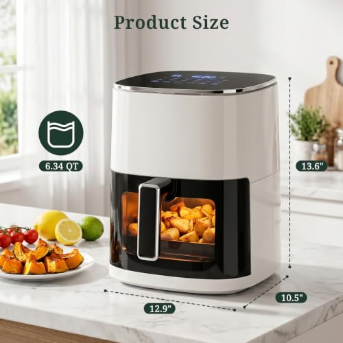 Image of Air Fryer, 6QT Airfryer with Viewing Window, 12-in-1 Digital Air Fryer Oven, 400F Fast Heating, Nonstick & Dishwasher Safe Square Basket, Air Fry, Roast, Bake, Reheat, Dehydrate for Family Meals
