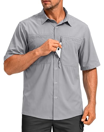 Image of G Gradual Men's Fishing Shirts with Zipper Pockets UPF 50+ Lightweight Cool Short Sleeve Button Down Shirts for Men Hiking