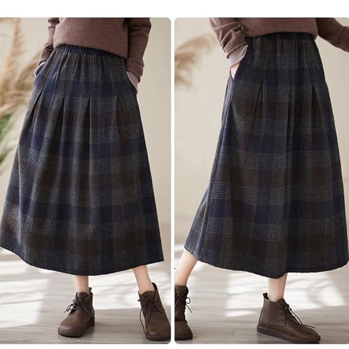 Plaid Skirts for Women High Waist Wool Skirts A-Line Tartan Midi Skirts Casual Trendy Fall Winter Warm Skirt2