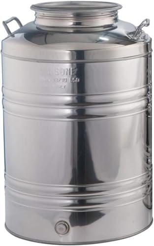Fusto 50 Litri Tanica Contenitore Per Olio Vino Latte Miele Acqua Giara Damigiana Bidone In Acciaio Inox 18/10 Predisposto Per Il Rubinetto