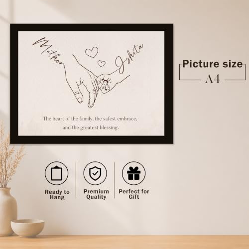 Image of Art Street Personalized Gift Framed Art for Mother| Mother and Child Line Art Custom Name and Quote Wall Decor, Gift for Mom, Customized Framed Artwork for Home and Office, A4 Size 8x12 Inch