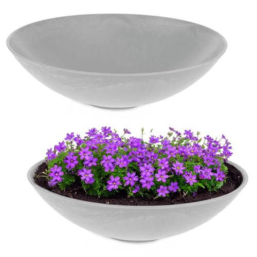 matches21 HOME & HOBBY Lot de 2 grands pots de fleurs décoratifs pour l'extérieur de 45 cm - Gris clair marbré comme pots de fleurs résistants aux intempéries